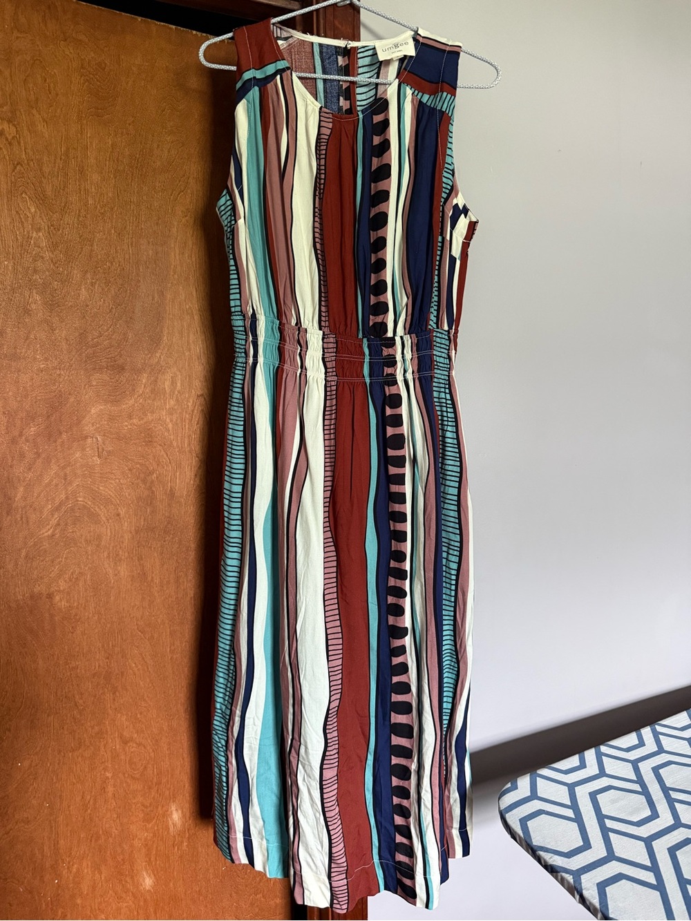 Umgee Multicolor Striped Sleeveless Midi Dress - Teal, Rust, Navy, Cream